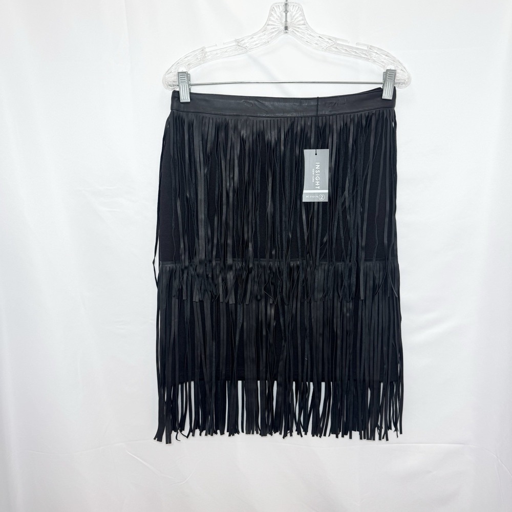 Womens Faux Leather Fringe Skirt Black Boho Western Festival Cowgirl Size 2 - Picture 2 of 9
